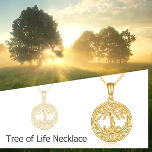 Fine Jewelry Gifts 925 Sterling Silver Tree Of Life Necklace 14K Solid Gold Necklace