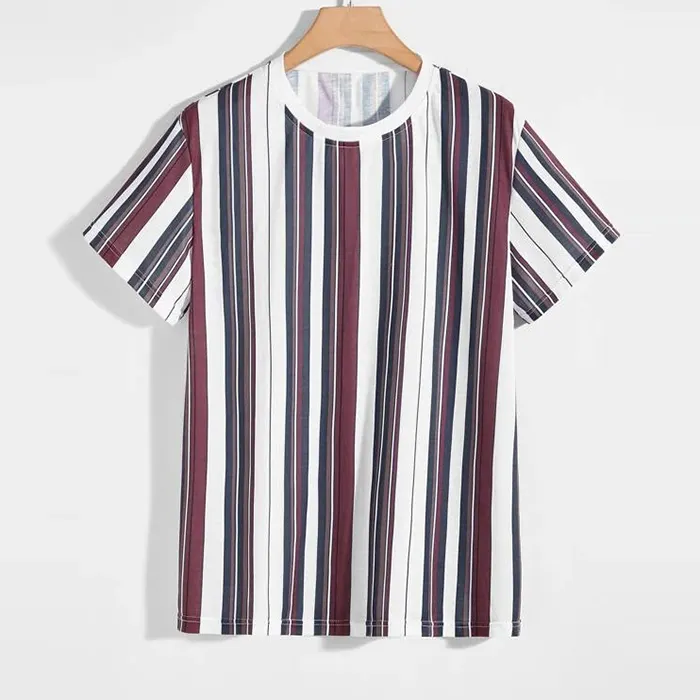 Camisetas listradas clássicas da china, 58% poliéster, misturadas, 42% algodão, leve, confortável, macias, masculinas, verão