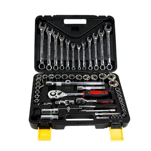 GOMAN-kit de herramientas de mano para reparación de automóviles, caja de herramientas de plástico con juego de llaves de tubo, juego de alta resistencia, 61 Uds.