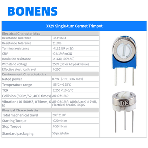 Potentiomètre de précision à simple tour 3329P 0,5W, résistance variable réglable en émail de verre 10 Ohm 5M Ohm - Product Image 3