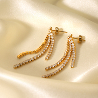 Boucles d'oreilles pendantes multicouches H&C de luxe en acier inoxydable plaqué or 18 carats avec zircon et pompon scintillant, étanches, pour mariage et soirée