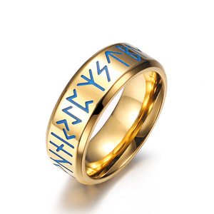 Anillo con Escritura Vikinga Nórdica, Color Acero, Interior Curvo, Pulido a Espejo, Grabado, Joyería de Moda Unisex, Regalo - Product Image 5