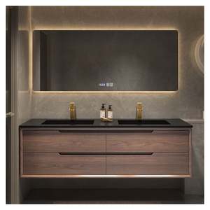 Meuble-lavabo mural de salle de bain au design moderne personnalisé, double vasque - Product Image 5