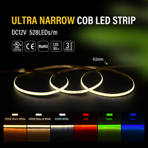 Tira de Luz LED COB sin Marco con Certificación UL, 528 Chips, Ultra Delgada de 4.5mm de Ancho, CRI90, 12V, 5 Vatios, 3000K Blanco Cálido, Flexible - Product Image 5