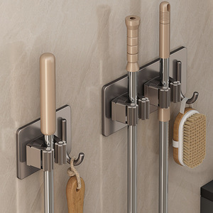 Mop Hook Wall Mounted Stainless Steel Broom Holder Bathroom Storage Organizer Cleaning Supplies - Product Image 1