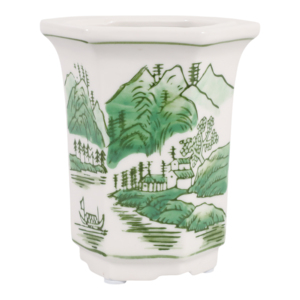 Ceramic Scented <b>Candle</b> Bowl Chinoiserie Green Landscape <b>Small</b> Votive Decor Indoor Outdoor Accent - Product Image 2