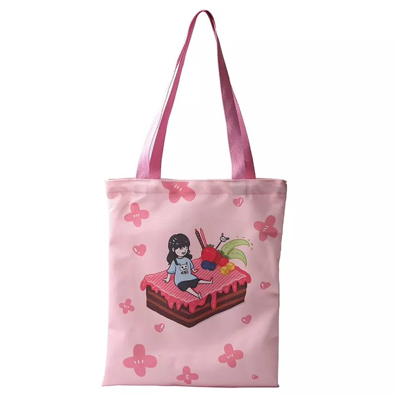 Foldable personalized printed korean organic eco cute canvas tote bag in stock