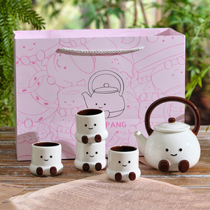 Cute Smile Face Ceramic Tea <b>Set</b> Cartoon Tea <b>Cup</b> <b>Set</b> with Pot Tea Gift <b>Set</b> for Birthday - Product Image 6