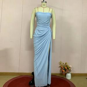 Elegante Vestido de Noche Formal, Vestido Largo sin Tirantes con Cintura Fruncida y Abertura Alta, Vestido Maxi para Fiesta de Verano con Lazos en la Espalda - Product Image 6