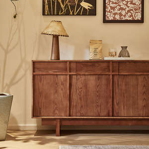 Solid Wood <b>Sideboard</b> <b>Storage</b> Cabinet Caramel Minimalist Black Vintage Style Living Room Entryway Furniture - Product Image 2