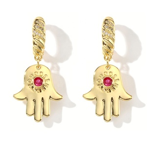 Gemnel 925 Sterling Silver 18K Vàng Mạ Chữ Ruby Trong Tay Kim Cương Chunky Hoop Bông Tai - Product Image 1