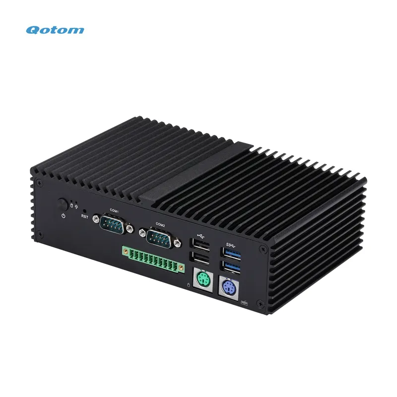 Qotom J6412 Quad Core 6 COM Port Industrial Automation tertanam PC industri Mini dengan PS/2 GPIO