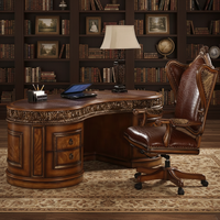 Table de bureau en bois sculptée classique américaine de luxe mobilier de bureau bureau d'ordinateur de direction incurvé en bois de chêne antique