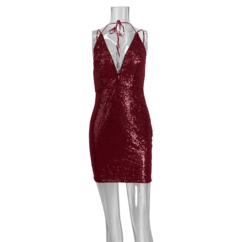 Sequins Dress Fashion Vestidos Club Sexy Party Dress Sleeveless Polyester v-neck mini dresses for women RM198