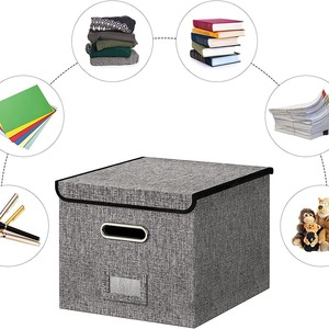 Gray Fabric <strong>File</strong> <strong>Box</strong> With Cover <strong>Portable</strong> Thickened Storage <strong>Box</strong> Desktop <strong>File</strong> Sorting Classification Dustproof Storage <strong>Box</strong> - Product Image 2
