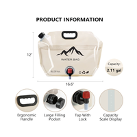Sac à eau pliable en plastique de qualité alimentaire, portable, étanche, avec poignée et bec verseur pour le stockage en extérieur