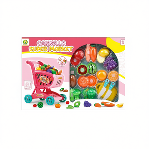 Carrito de Supermercado de Juguete 15x21x25 Cm para Niños con Frutas, Verduras y Cuchillo para Juego de Imitación - Product Image 1