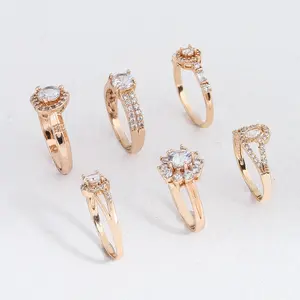 도매 패션 약혼 반지 여자 보석 18k 골드 포장 다이아몬드 결혼 반지 세트