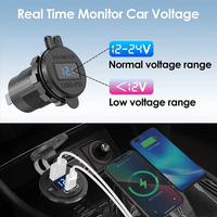 Prise de voiture USB 12V à 3 ports avec double PD 20W et port QC3.0 18W, avec voltmètre et bouton interrupteur pour voiture, bateau, marine, fourgonnette