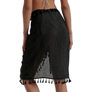 Beach Sarong Pareo Damen Semi-Sheer Swimwear Cover Ups Kurzer Rock mit Quasten - Product Image 2