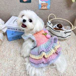 Suéter de Punto con Tirantes Estilo Princesa de Invierno para Cachorros, Bichón Maltés, Pomerania, Bulldog Francés, Color Degradado, Ropa Adorable - Product Image 3