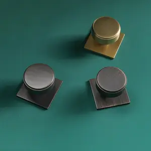 Maxery – boutons de tiroir en laiton massif nordique avec poignées de meuble en plaque carrée, boutons de commode en cuivre rond pour le matériel de cuisine