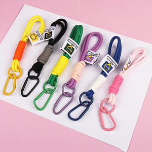 Wholesale Custom Logo Outdoor Backpack Rope Keychain Nylon Braided Rope Climbing Button Carabiner Promotional Woven Lanyard