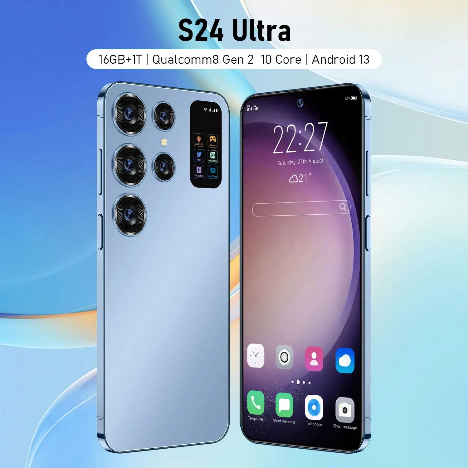 Teléfono original S24 ultra 5,5 pulgadas 8GB + 256GB Android Smartphone 5g Teléfono Versión global Teléfono móvil