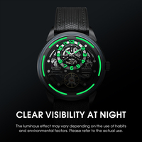 Montre mécanique automatique pour homme Mark Fairwhale, boîtier en métal 43 mm, bracelet en caoutchouc, tourbillon squelette, étanche, lumineuse, Cosmic FW-6026