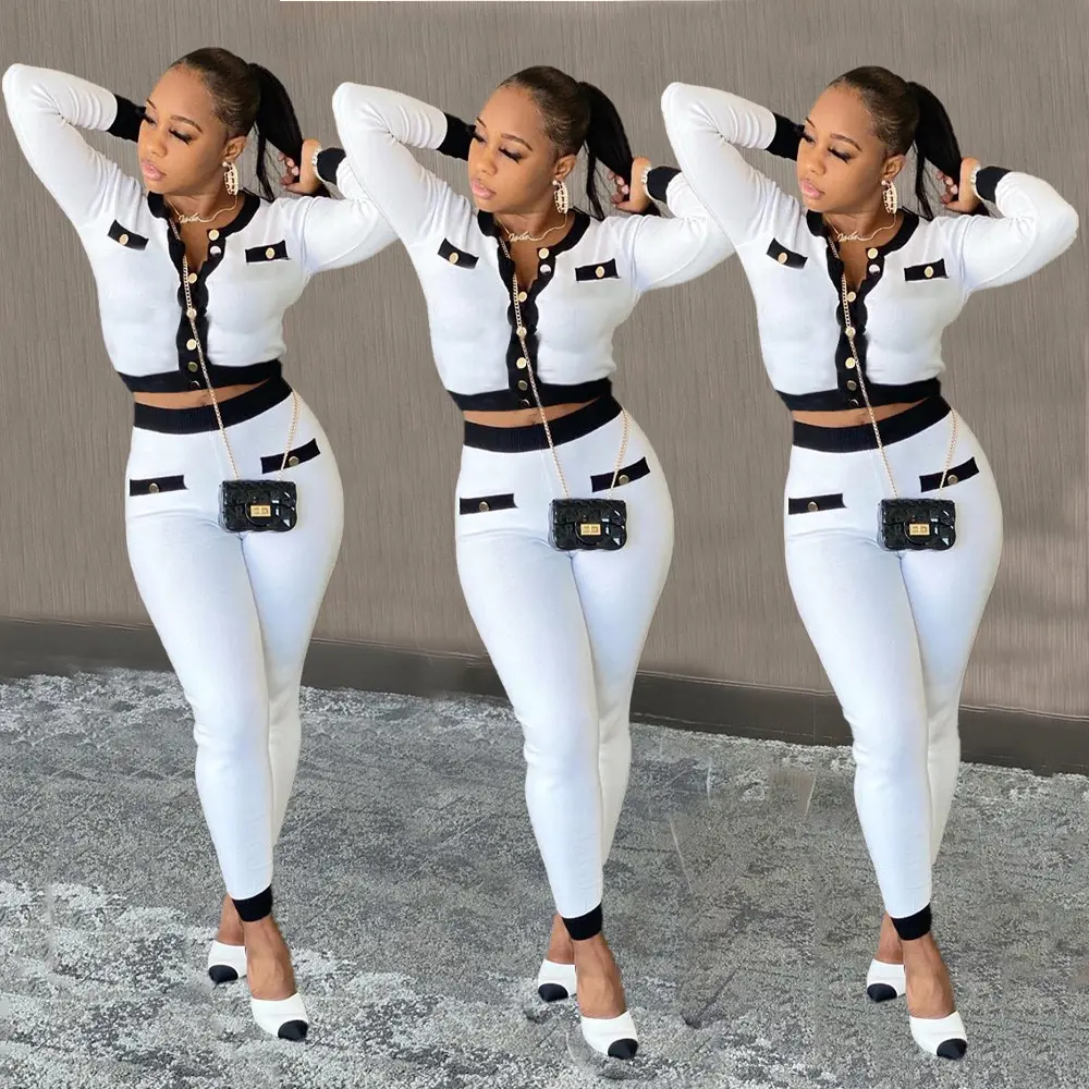 Trending Fashion Clothes Women Fall Two Piece Pants Set Wholesale Womens Luxury Clothing 2022 Crop Tops Pants Set