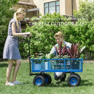 Carretilla de Jardín de Hierro Fundido de Alta Resistencia, Carro Plegable Neumático de 3.50-4 con Plataforma de Cuatro Ruedas y Malla para Herramientas, OEM, Carga de 250 kg - Product Image 2