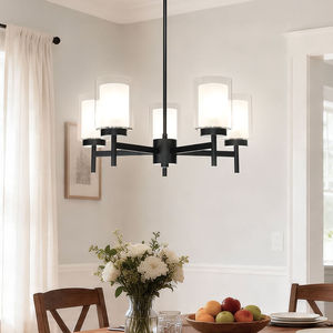ETL Living Room Glass Modern Chandelier Black Iron Hanging Pendant <strong>Light</strong> for <strong>Kitchen</strong> - Product Image 3