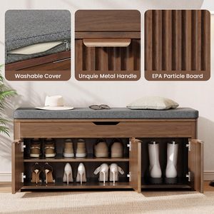 Banc de rangement en bois SENYU avec coussin, design moderne pour l'entrée, meubles de maison - Product Image 6