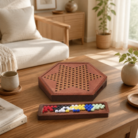 Jeu d'échecs chinois de luxe en bois avec billes de verre, base à tiroir intégré, 6 couleurs vives pour les soirées de jeu en famille
