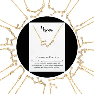 Collier pendentif pour femmes, en or, lion Libra bélier, Horoscope, signe du zodiaque en cristal
