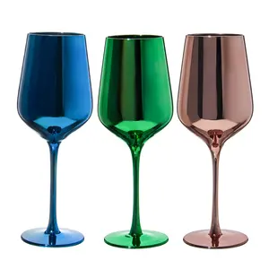 Custom Glassware hand Blown crystal rose gold Colored electroplated Mirror goblets Wine Glasses for wedding decoration