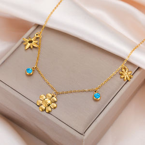 Myshape kalung wanita zirkon bening warna biru, Perhiasan Stainless <span class=keywords><strong>Steel</strong></span> <span class=keywords><strong>2025</strong></span> rantai Choker Hadiah Pesta Ulang Tahun Baru - Product Image 1