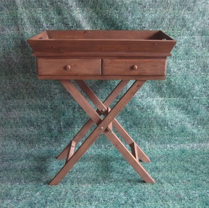 Luckywind Rustic FSC Wood <strong>Butlers</strong> Serving <strong>Tray</strong> With 2 Drawers Cross Legs - Product Image 2