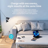 Adaptateur de chargeur mural USB rétractable HNT 120W GaN 8 ports avec câble double IOS+Type-C de 2,3 pieds pour iPhone Pixel 16 Galaxy