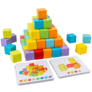 Wooden Cube Building Blocks Toy Logic Training Stacking Toy Parent-Child Game Toy Family Party Casual Gifts for Children