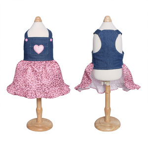 Robe pour chien de compagnie, imprimé léopard rose, décor en forme de cœur en denim, pour petits chiens, toutes saisons - Product Image 3