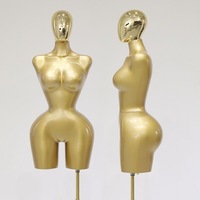 Maniquí de Mujer con Curvas en la Parte Superior del Cuerpo, con Cabeza, Caderas Pequeñas, Busto Ajustable, Maniquí de Vestir sin Cabeza con Soporte Dorado, Torso