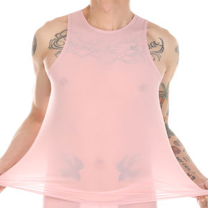 Débardeur d'été pour hommes à séchage rapide respirant sans manches transparent en nylon couleur unie col rond Sexy Hot Undershirt - Product Image 4