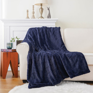 Couverture douce en <span class=keywords><strong>fausse</strong></span> <span class=keywords><strong>fourrure</strong></span> de lapin <span class=keywords><strong>bleu</strong></span> <span class=keywords><strong>marine</strong></span>, 50x70 pouces - Product Image 5
