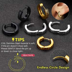 1 paire de boucles <span class=keywords><strong>d</strong></span>'oreilles pour hommes en acier inoxydable 316L Huggie Hoop Religious Ear Piercing Jewelry (KSS525) - Product Image 5