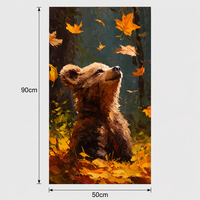 Peinture à l'huile abstraite moderne 100% peinte à la main, motif ours, texture épaisse, feuilles d'automne, art mural sur toile, taille personnalisée pour la décoration intérieure