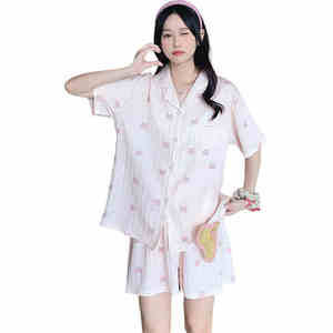 Pyjama deux pièces en coton rayé pour femme, été/hiver, vêtements de maison, vêtements de nuit, séchage rapide, doux et lisse - Product Image 1