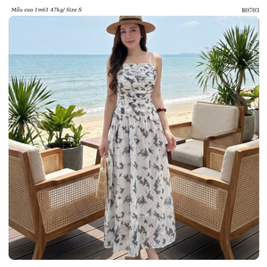 Robe longue de soirée à col halter imprimé floral en mousseline de soie taille haute superposée coupe trapèze pour femme, idéale pour les vacances et les loisirs - Product Image 5