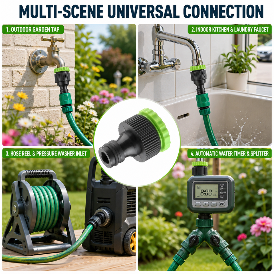 Female Threaded Garden Hose Tap Connector Dual Size Plastic Faucet ...