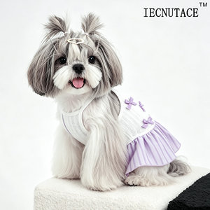 Vestido de princesa transpirable OEM para perros, top de malla tejida con falda a rayas y lazos morados para cachorros de Bichón y <span class=keywords><strong>Shih</strong></span> <span class=keywords><strong>Tzu</strong></span> - Product Image 2